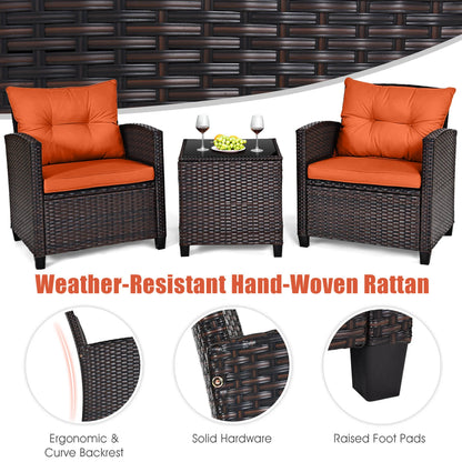 3 PCS Patio Rattan Cushioned Furniture Set