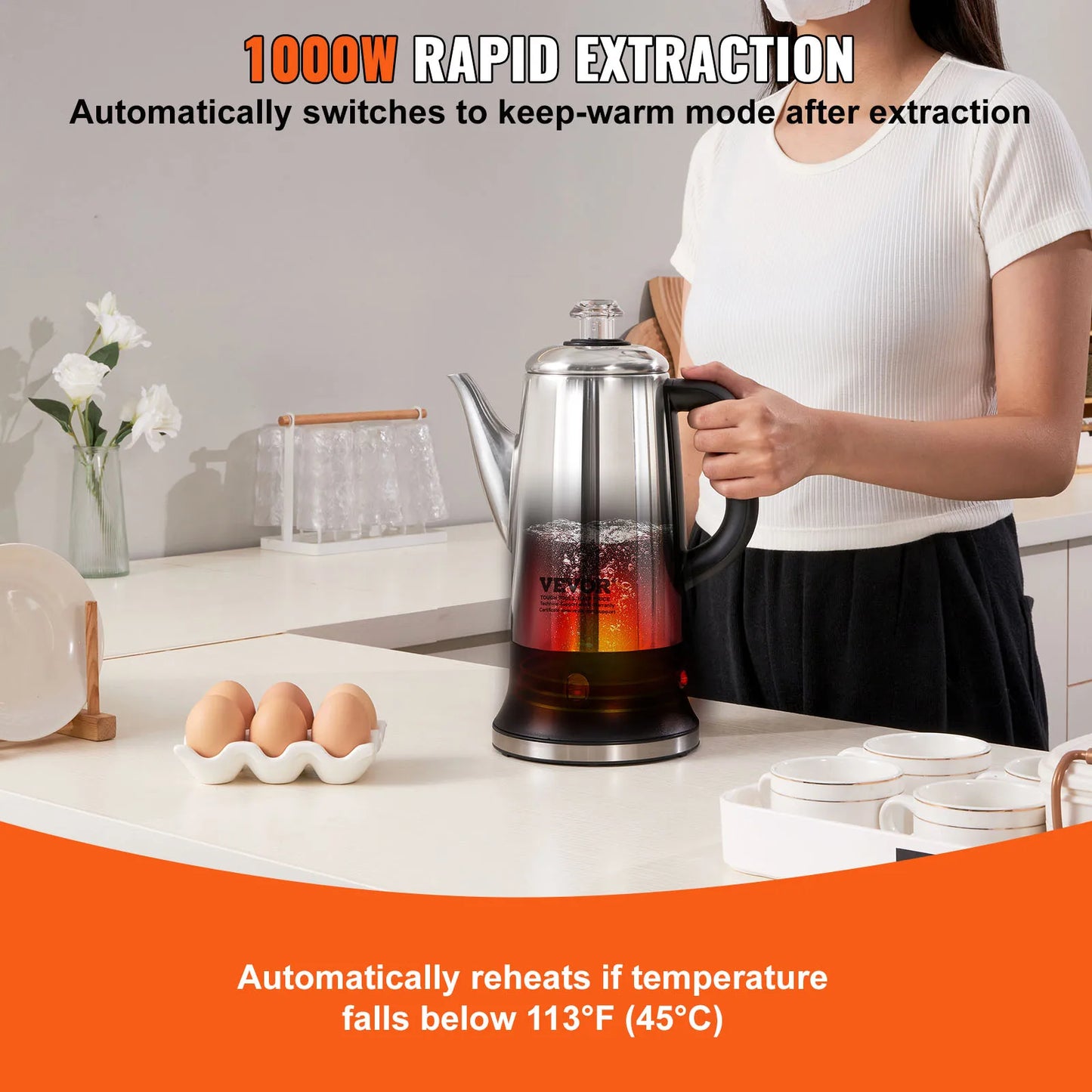 Stainless Steel 12-Cup Electric Coffee Pot