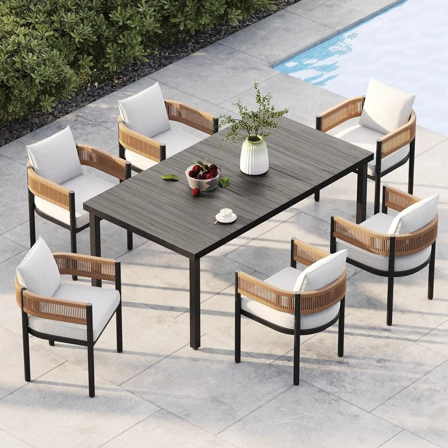 Woven Wicker Outdoor Dining Set for 6