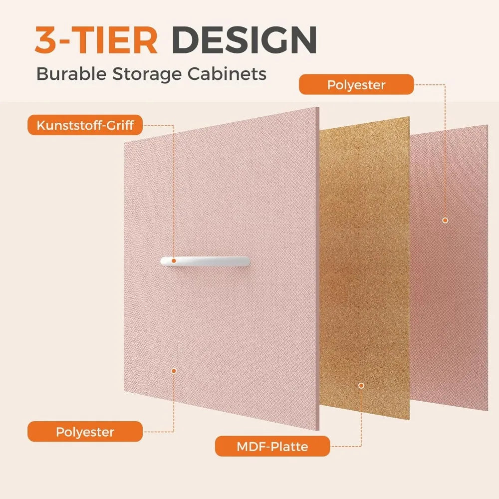 8-Drawer Steel Frame Pink Fabric Dresser