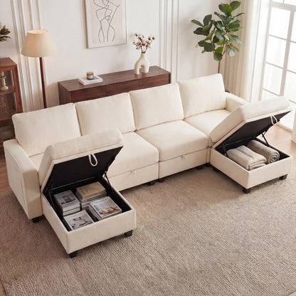 Sectional Sofa Set with 2 Ottomans
