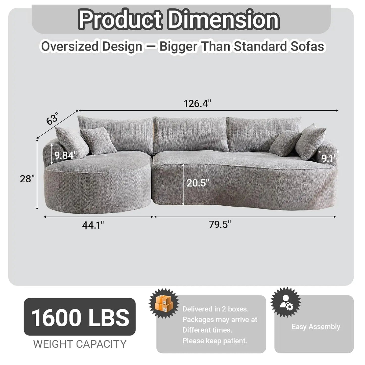 Oversized L-Shaped Boneless Deep Seat Sectional