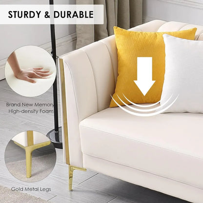 78'' Modern White Couch with 2 Throw Pillows