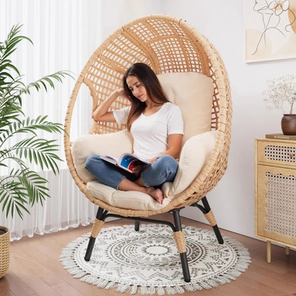 2 Pcs Wicker Egg Chair with Cushion