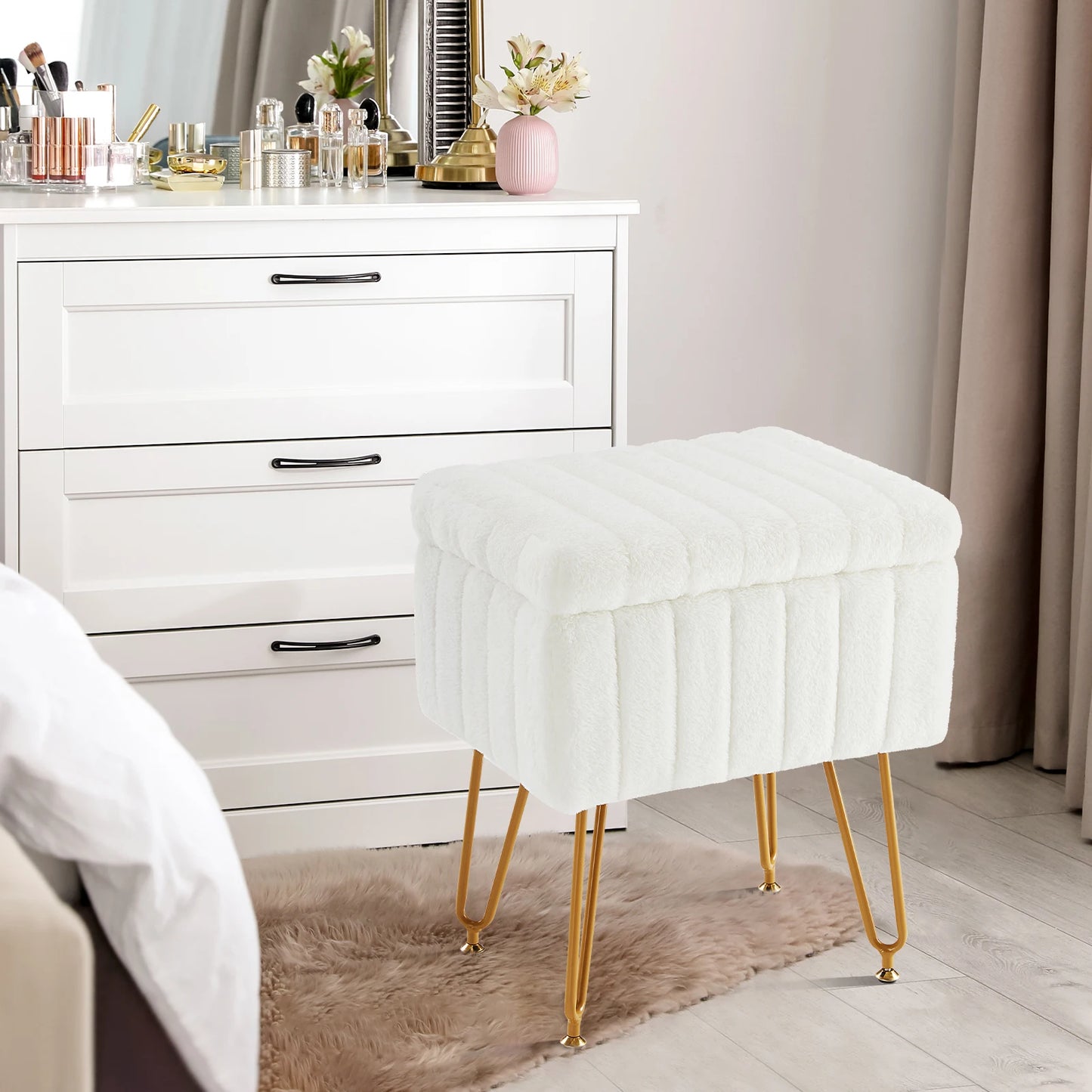 Faux Fur Hidden Storage Stool or Ottoman