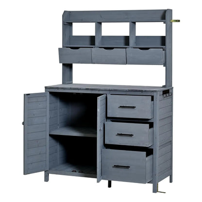 Solid Fir Wood Potting Bench with Hutch