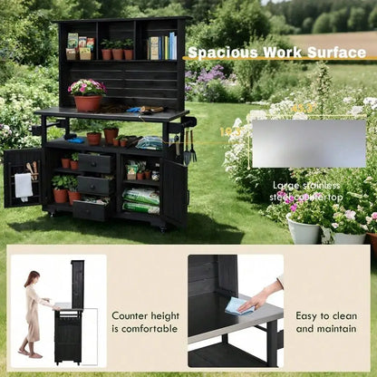 Outdoor Potting Bench With Stainless Steel Top