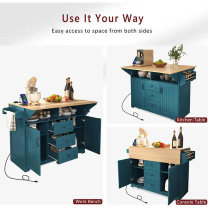 Large Kitchen Island with 2 Drop Leaves