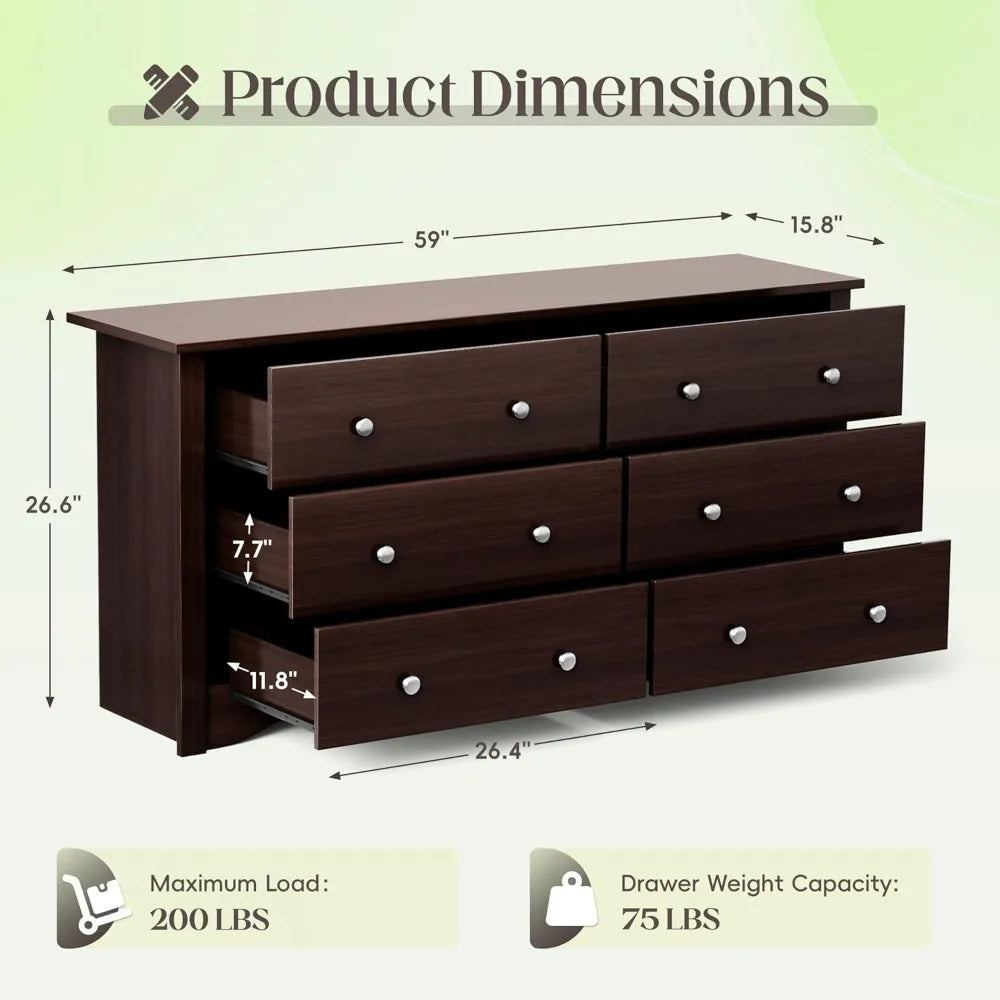 6  Drawers Wood Dresser for Bedroom