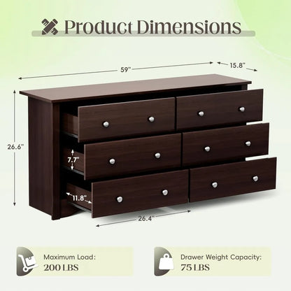 6  Drawers Wood Dresser for Bedroom