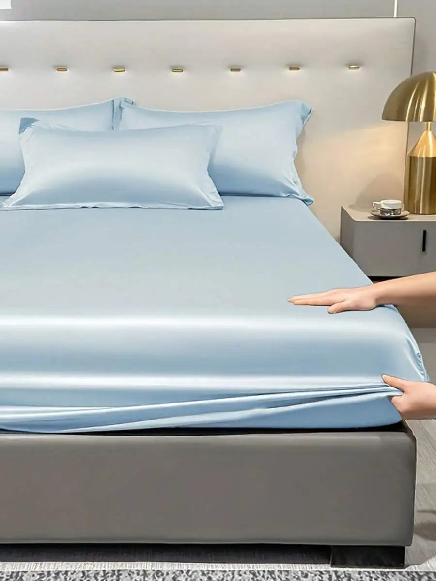 1PC Satin Solid Color Fitted Sheet