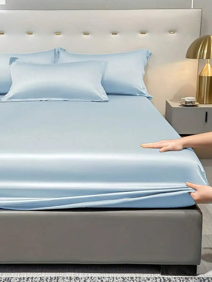 1PC Satin Solid Color Fitted Sheet