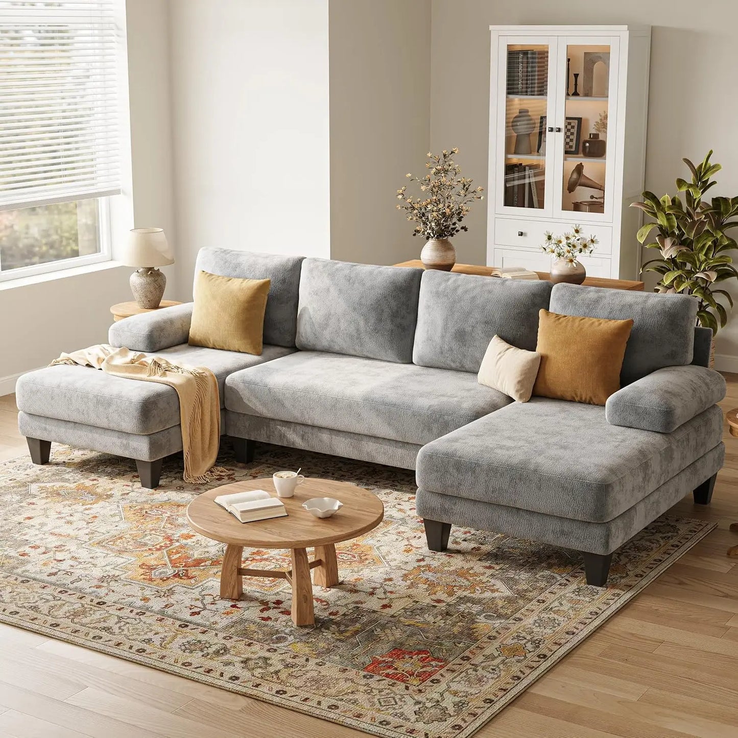Chenille Sofa with Double Chaise/U-shaped