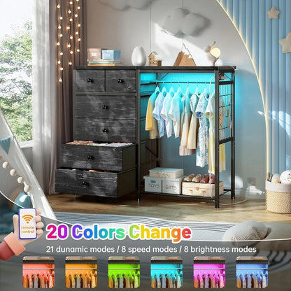Bedroom Dresser with Hanging Rack