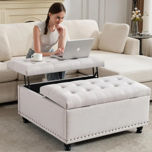 Tufted Large Square Storage Ottoman Bench