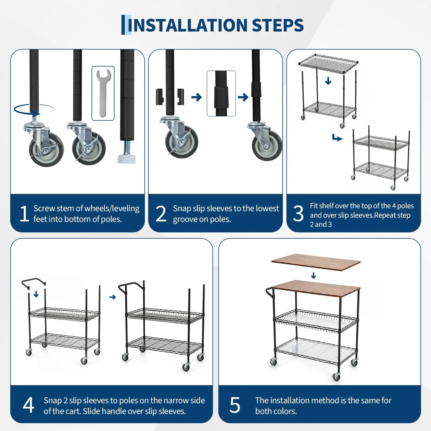 3-Tier Rolling Kitchen Cart  With Wood Top