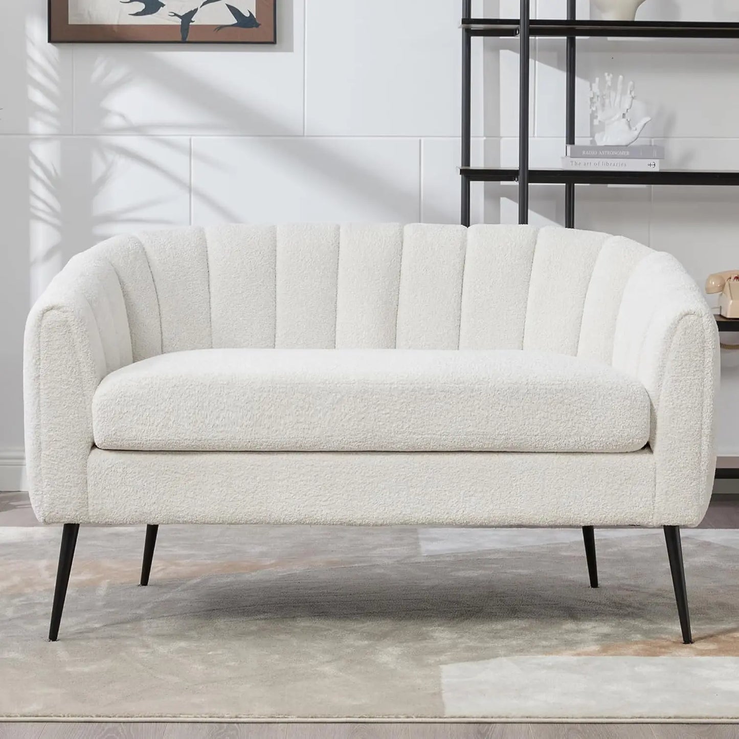 Modern Chenille Small Loveseat Metal Legs
