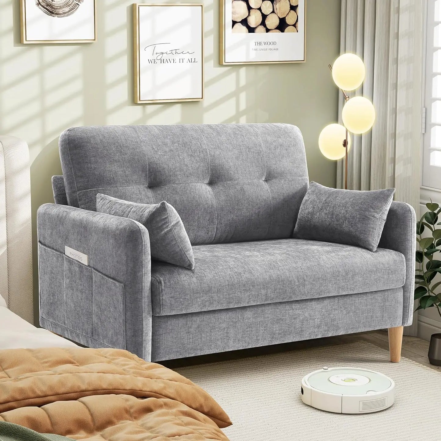 Chenille Loveseat w/ Throw Pillow & Removable Cover