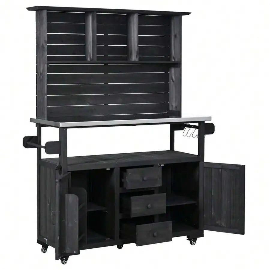 Outdoor Potting Bench With Stainless Steel Top
