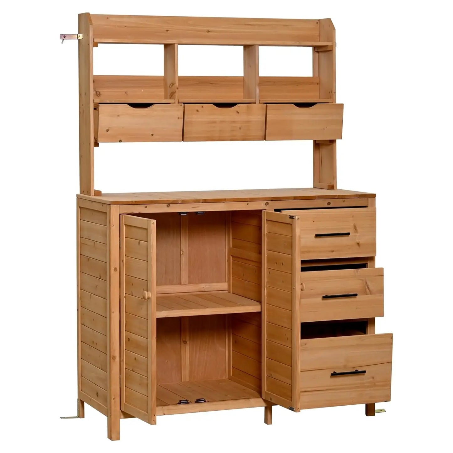 Solid Fir Wood Potting Bench with Hutch