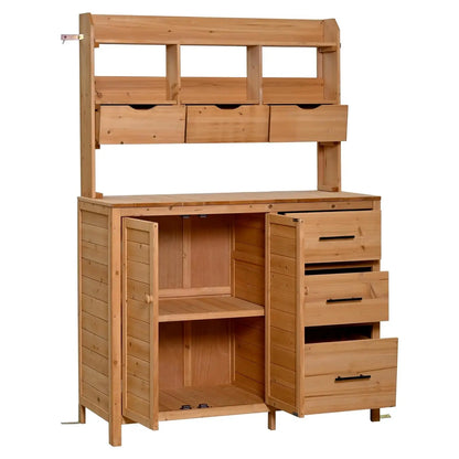 Solid Fir Wood Potting Bench with Hutch