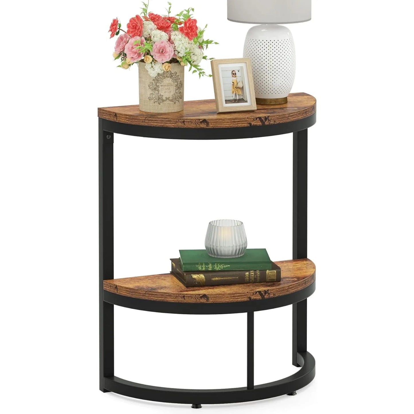 2-Tier Semi Circle  Wood End Table
