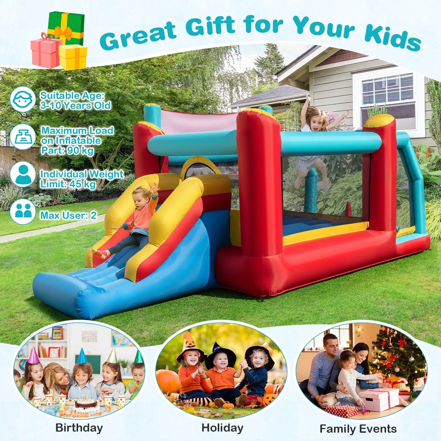 5-in-1 Inflatable Bounce House Blower Not Included
