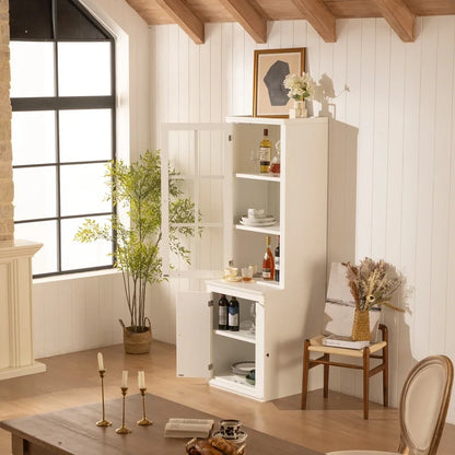 White Farmhouse Pantry Cabinet with Glass Door
