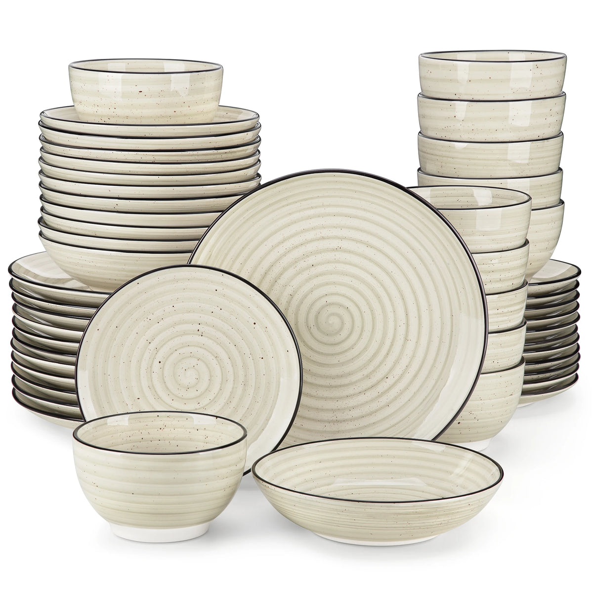 24/48 Piece Beige Ceramic Dinnerware Set