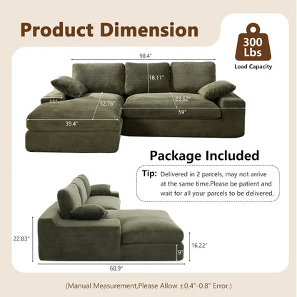 Modular Sectional Corduroy L-Shaped Sofa with Chaise