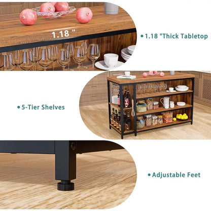 Farmhouse Kitchen Island with Seating and Shelves