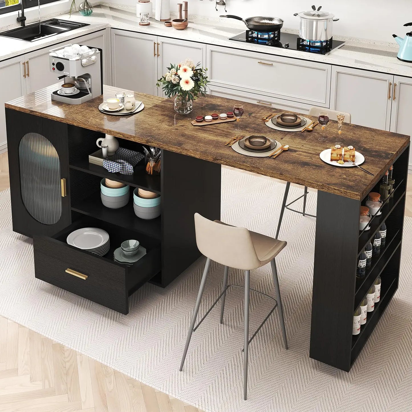 Rolling Kitchen Island Cart with Swivel Table