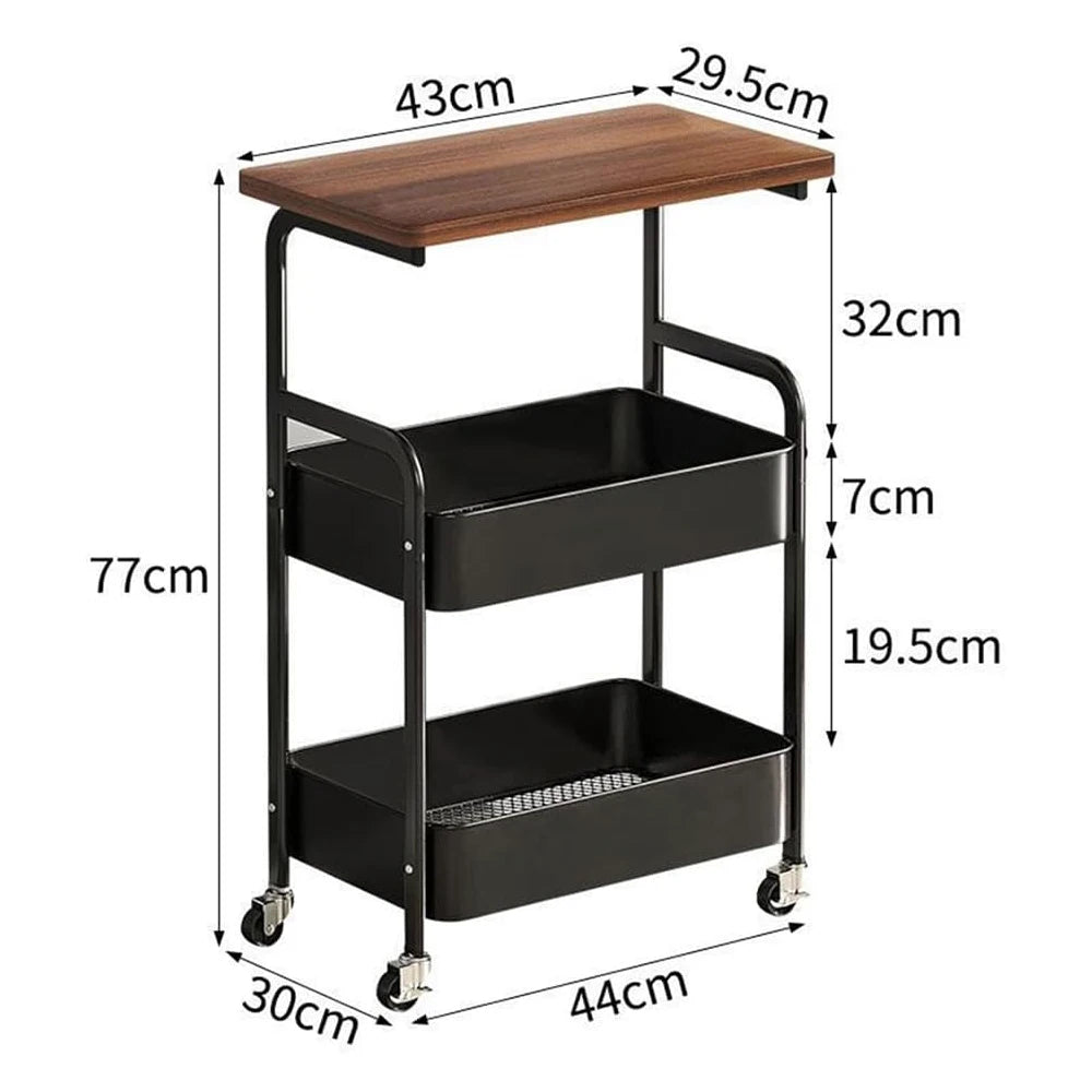3-Tier Rolling Cart w/Wooden Tabletop