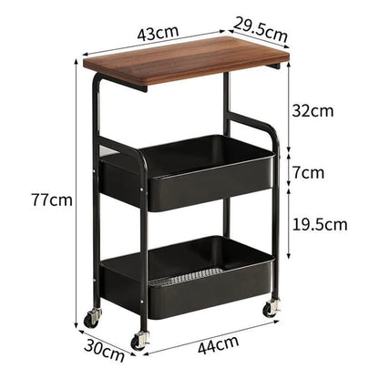 3-Tier Rolling Cart w/Wooden Tabletop
