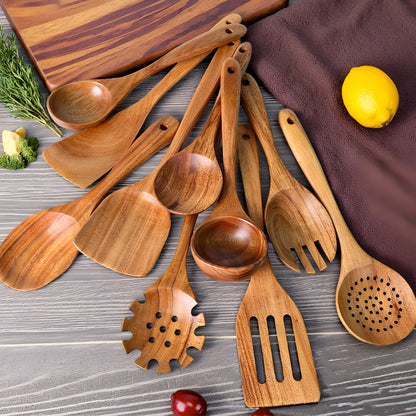 10pcs Wooden Kitchen Utensil Set For Cooking