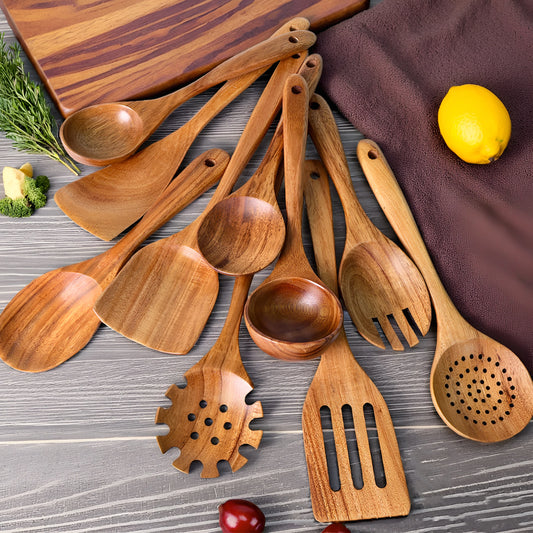 10pcs Wooden Kitchen Utensil Set For Cooking