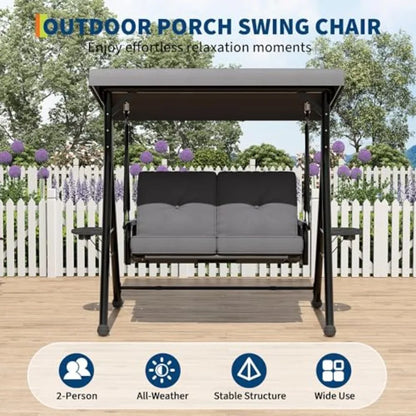 2 Seat Outdoor Porch Swing Removable Cushions