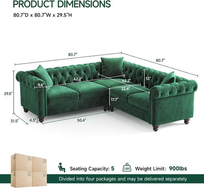 L Shaped Velvet Sectional  Small Corner Sofa