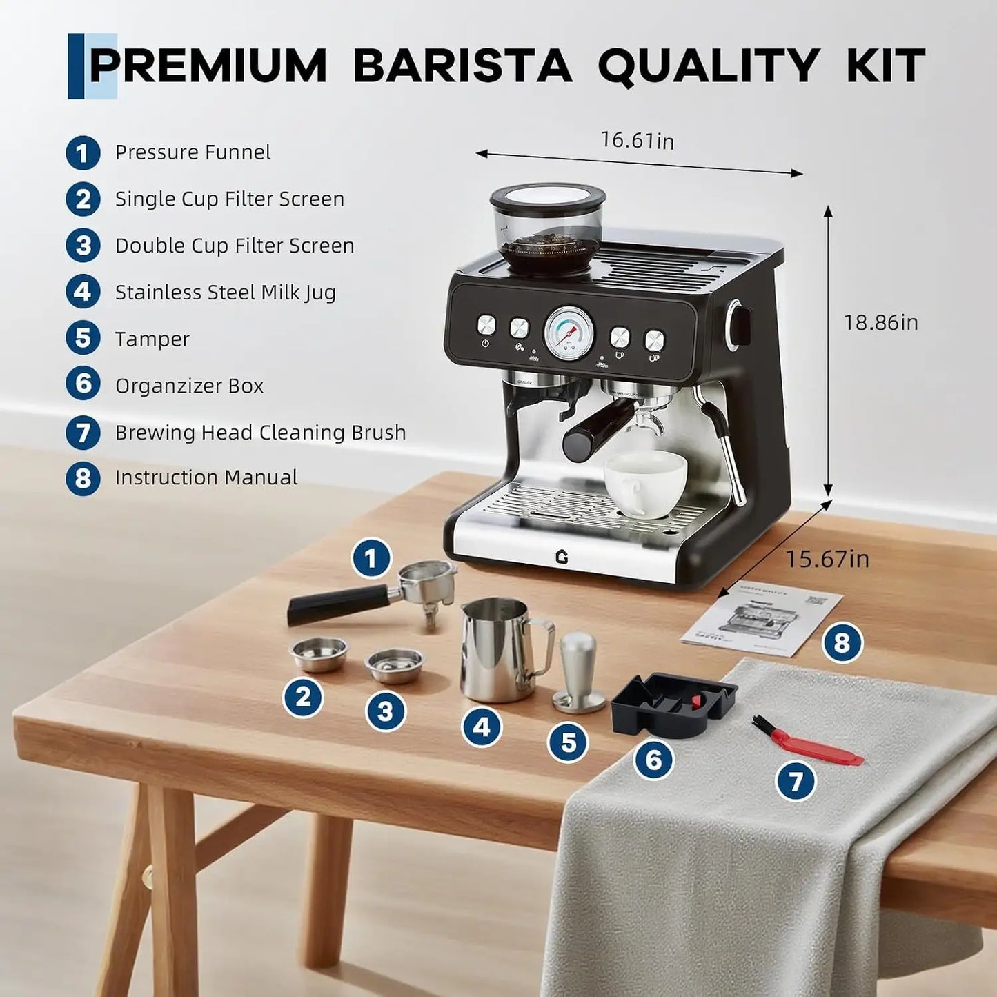 Stainless Steel Espresso Machine With Grinder