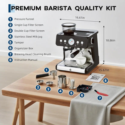 Stainless Steel Espresso Machine With Grinder