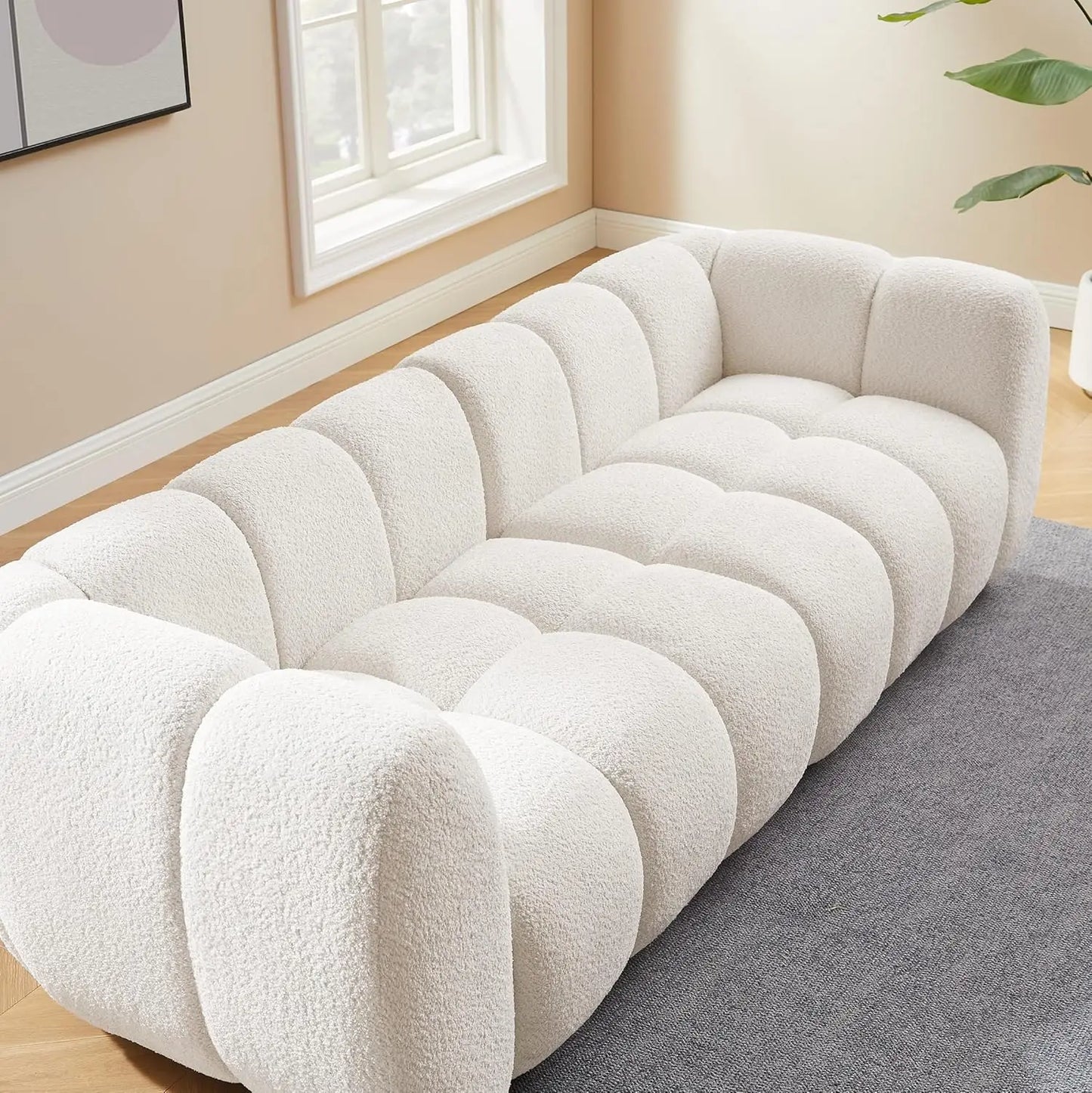 Oversized Tufted Boucle Fabric Deep Seat Sofa