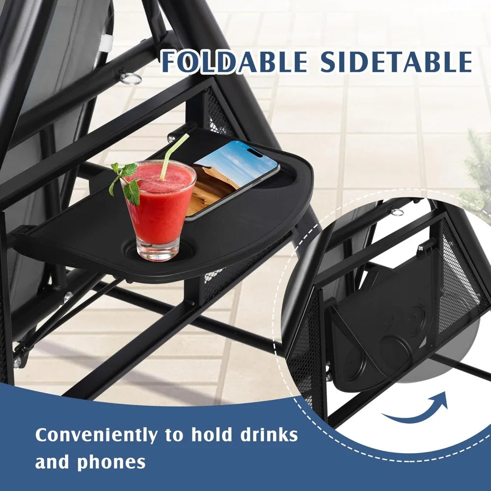 3-Seat Outdoor Porch Swing with Adjustable Canopy