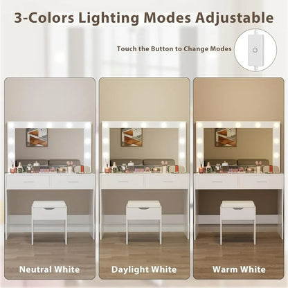 Vanity Desk Set With Large Lighted Mirror