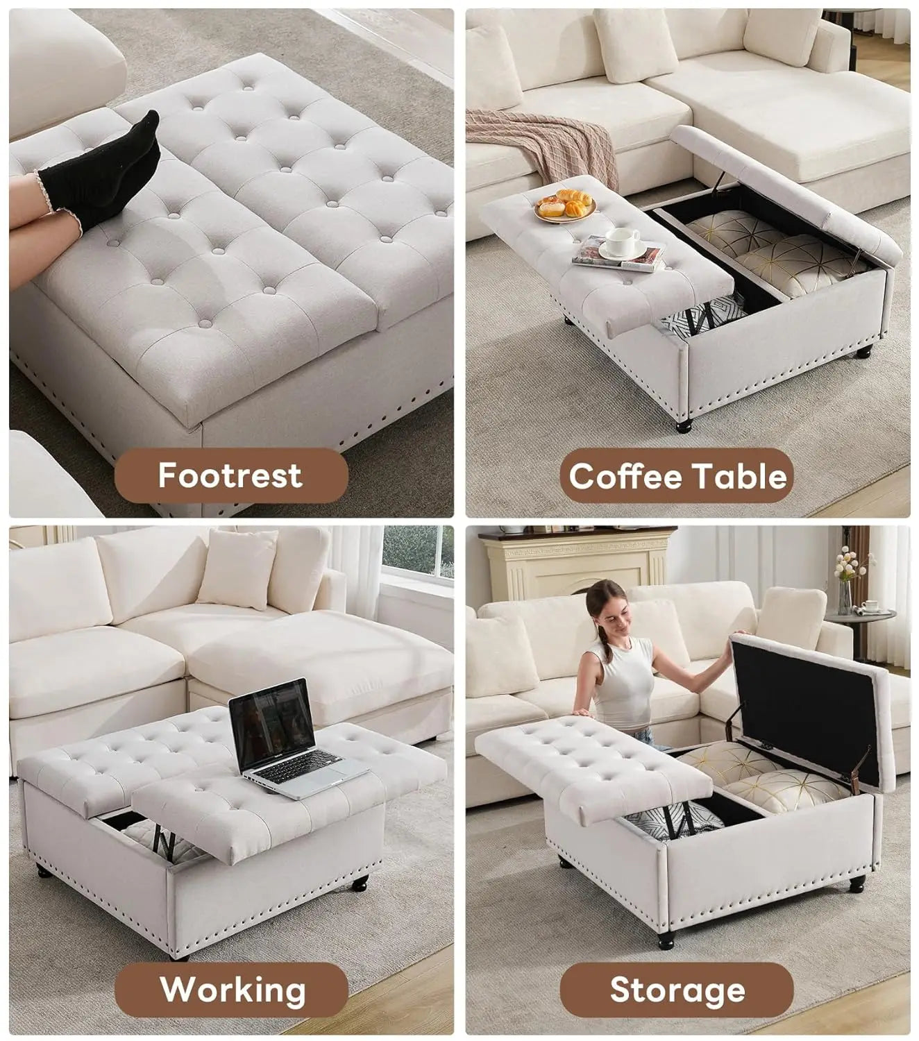 Tufted Large Square Storage Ottoman Bench