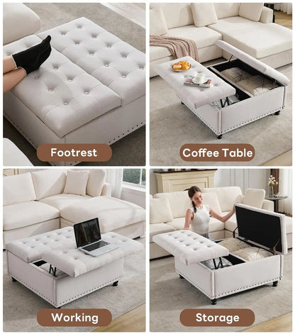Tufted Large Square Storage Ottoman Bench
