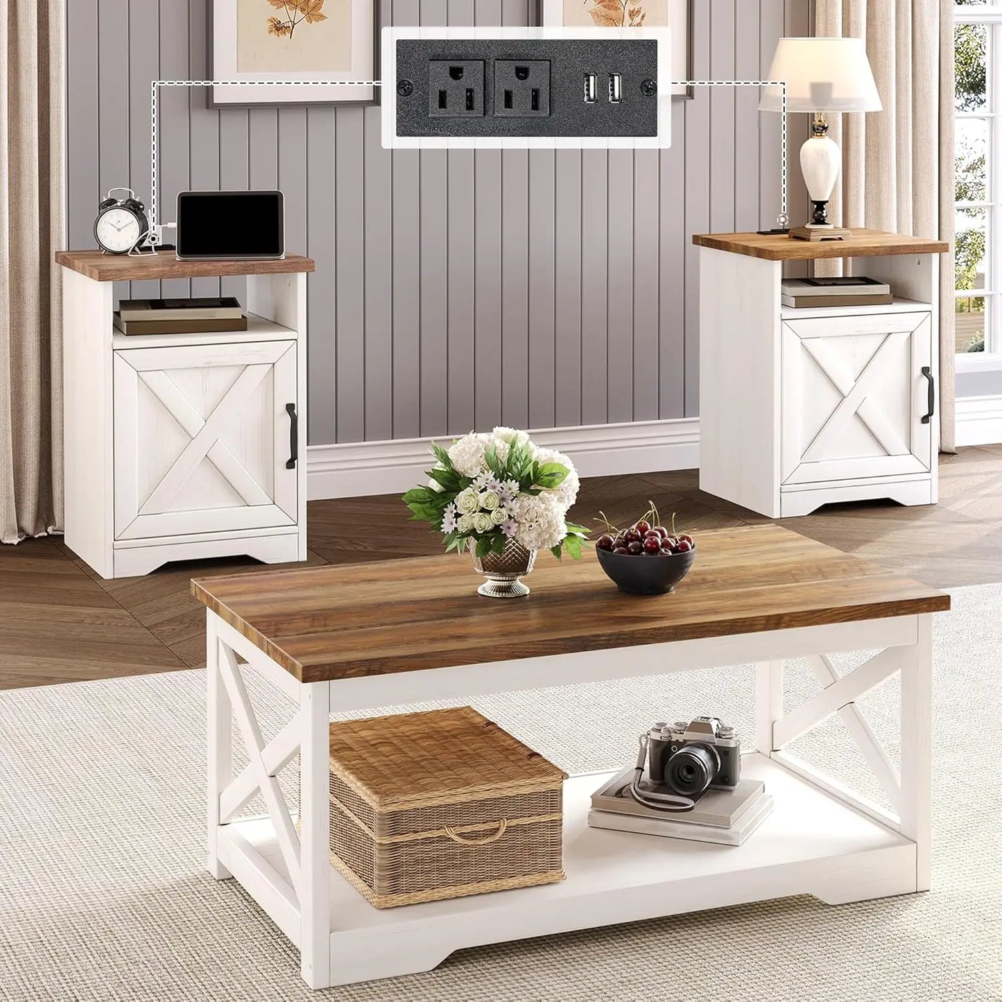 3-Piece Farmhouse Living Room Table Sets