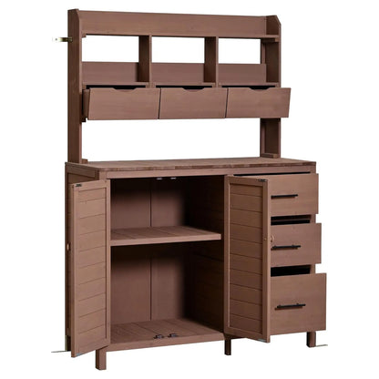 Solid Fir Wood Potting Bench with Hutch