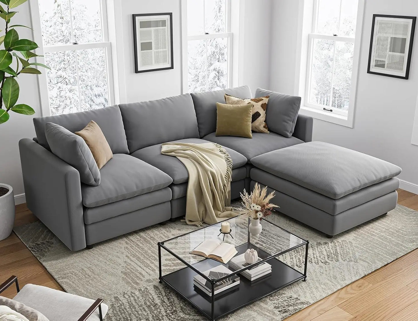 L Shaped Sectional Couch with Ottoman