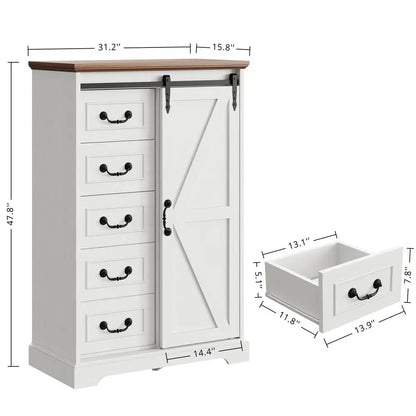 5 Drawers Farmhouse Dressers with Sliding Barn