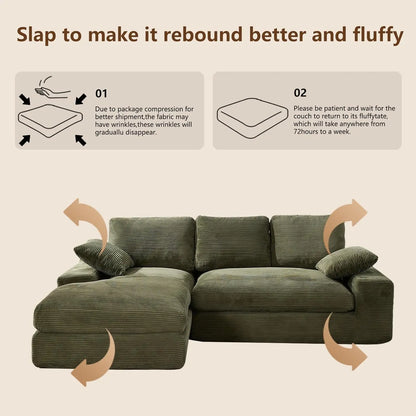 Modular Sectional Corduroy L-Shaped Sofa with Chaise